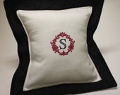 Damask Single Initial Monogram Embroidered Hemstitched 12x12 Pillow Sham