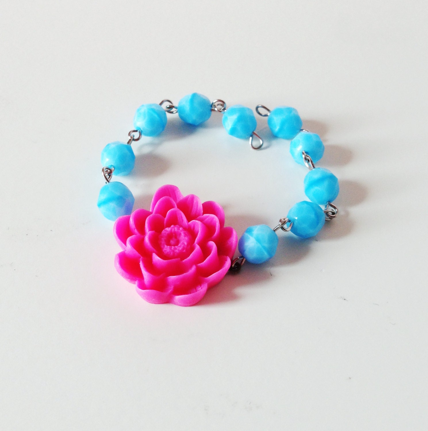 Bracelet, bold, bright, tropical, flower, hot pin land blue