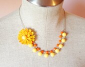 Sunburst. Yellow, orange, bright, bold, layered, necklace 