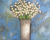 White Bouquet on Blue original painting ooak