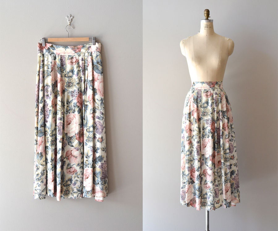 floral skirt / vintage floral print skirt / Le Jardin skirt