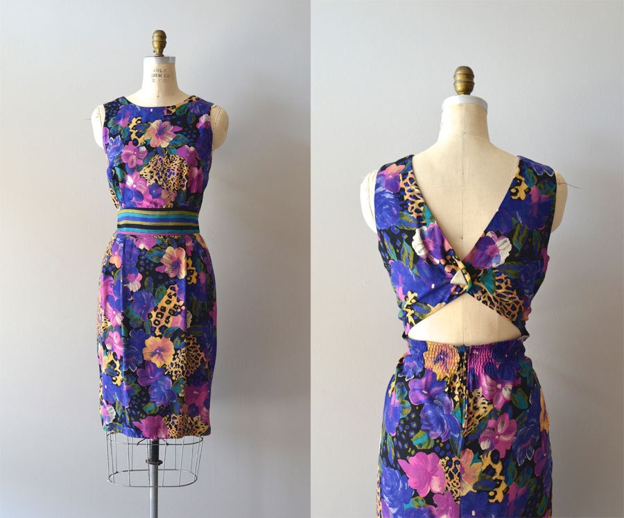 vintage 80s dress / floral print dress / Tigerflower dress