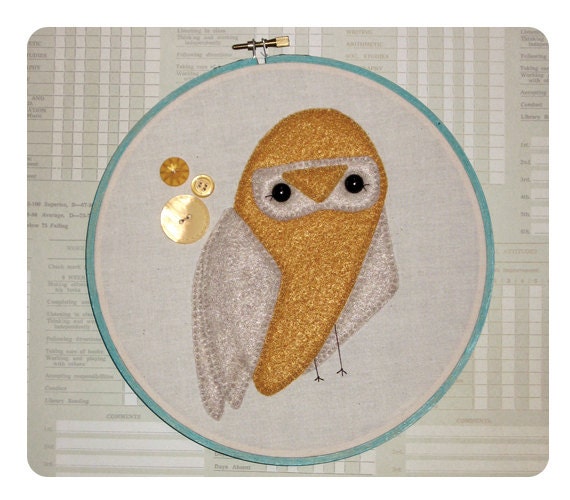 Cute Goldenrod Owl 8" Embroidery Hoop Decor