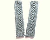 Knit leg warmers - light grey chunky wool - cables - ready to ship