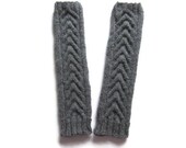Knit  leg warmers - pewter grey chunky wool - cables - ready to ship