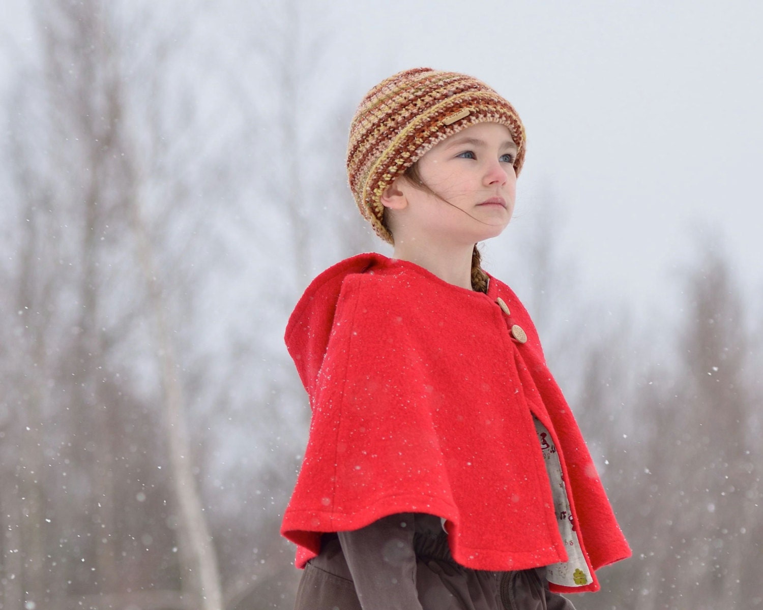 Red Riding Hood CAPE - Girls Lined Boiled Wool Shrug in 3T to 5T / Kids Winter Fashion - Woodland Fairytale Clothing