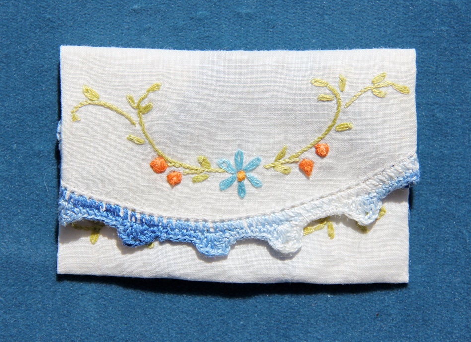 Vintage embroidered fabric envelope & matching handpainted card - Gift card for special ocassions