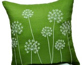 White  Queen Ann Embroidery on Green Pillow, Linen Embroidered Pillow,Throw Pillow Cover 18 x 18, Cushion Cover, Couch Pillow