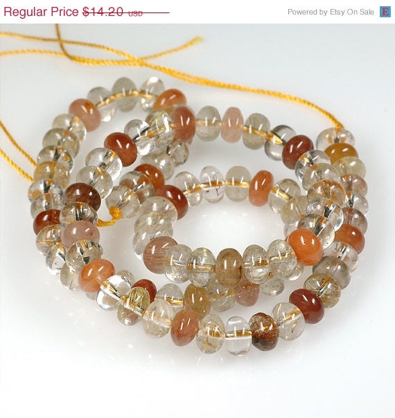 ON SALE Red & Gold Rutilated QUARTZ  7mm smooth Rondelle beads - 8 inches
