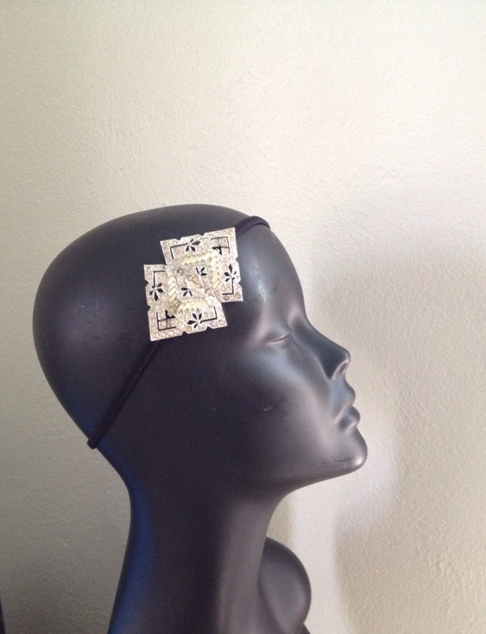 Geometric Art Deco Rhinestone Headband Head Piece Bandeau- Bridal Collection