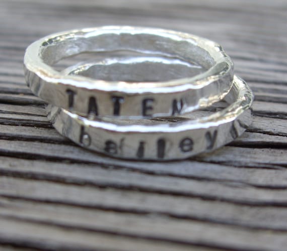 Made to order- ONE 3mm fine silver stacker ring- hand stamped with your choice of phrase-words