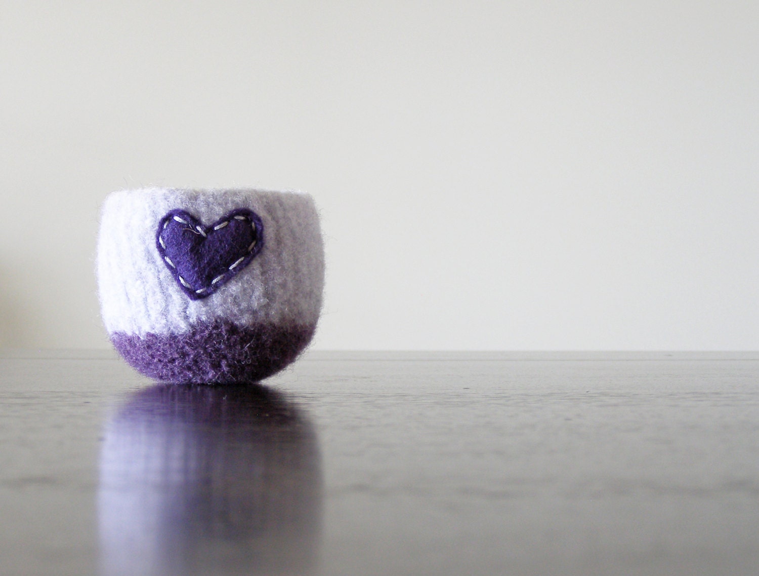 felted wool bowl  -  grey-lavender and purple wool bowl with purple eco felt heart - ring holder, anniversary gift, Mother's day