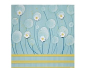 Discontinued - Blue and Yellow Daisy Painting - Original Mixed Media Art on Canvas - Small Aqua Home Decor 12X12 - IN STOCK