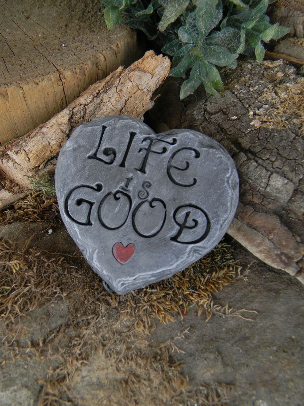 FAIRY Garden  Sign Heart Slate  Sign..    Life is Good  - miniature ceramic sign Stepping stone