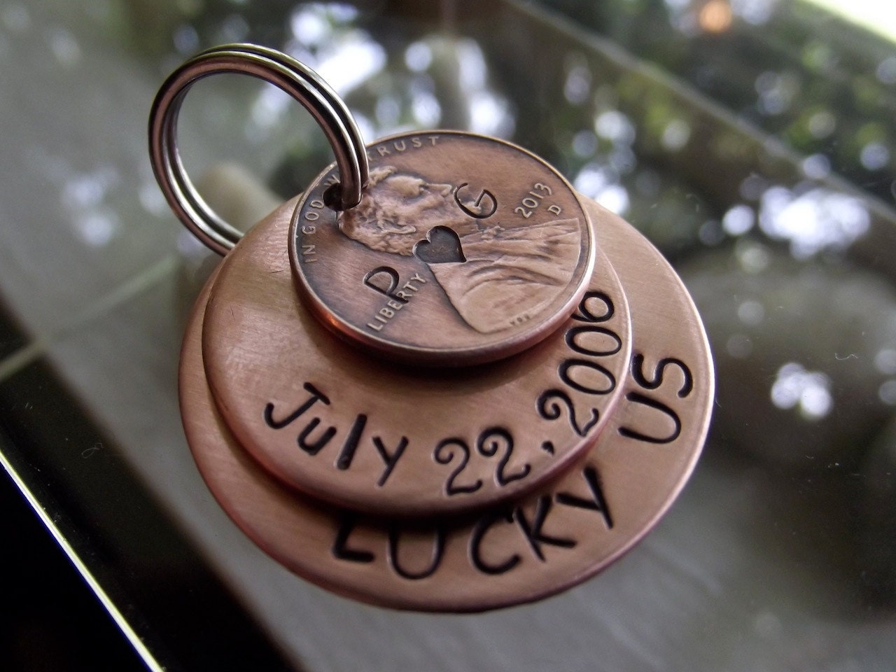 Lucky Us Anniversary  two ring Keychain, wedding or 7yr anniversary