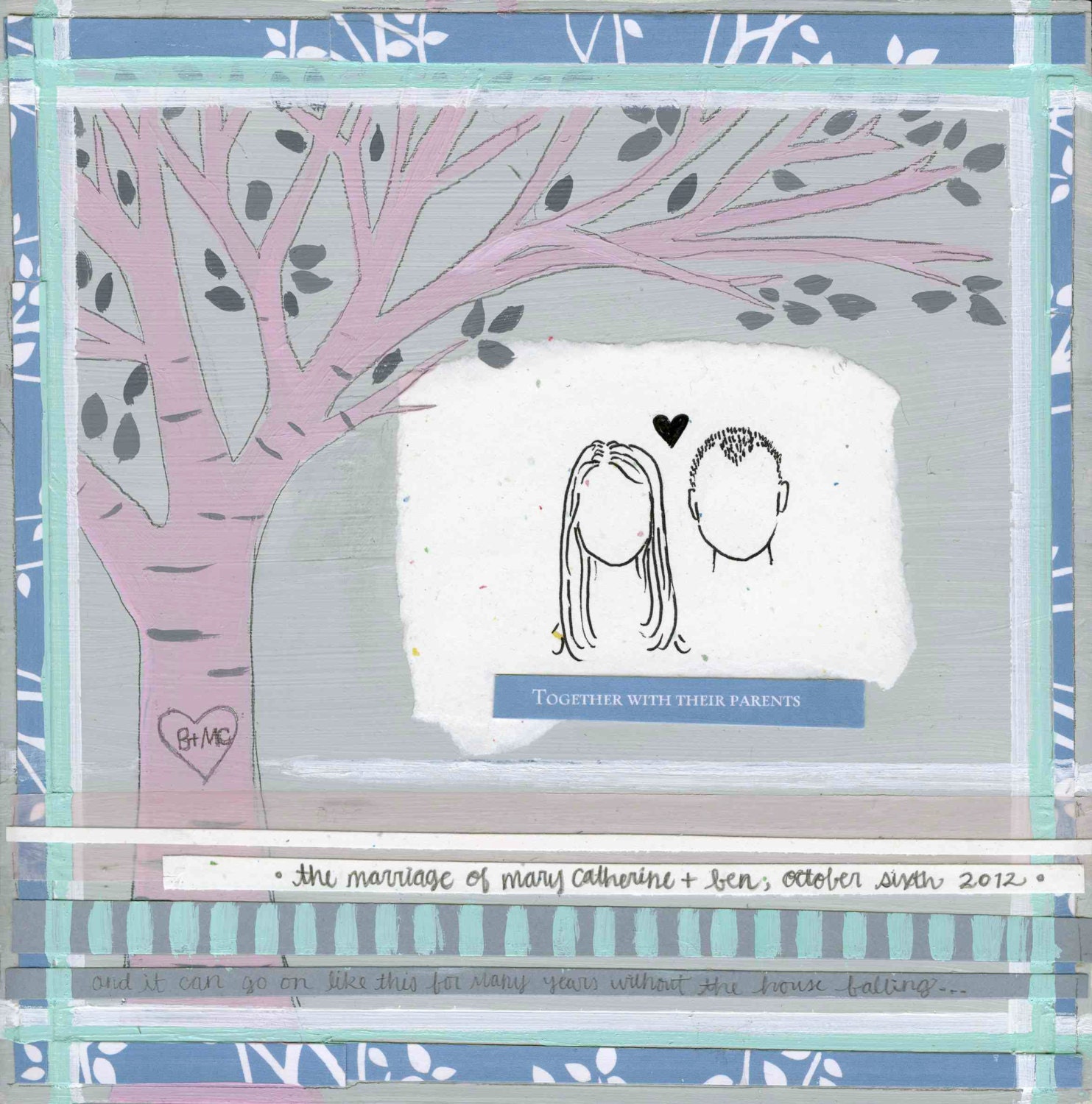 CUSTOM Mixed Media Wedding Collage/Painting- 8" x 8"