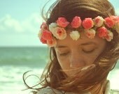 Flower Crown Pink and Creme Flowers Hippie Headband Headpiece Hair Piece Bohemian Hipster Boho Hippie