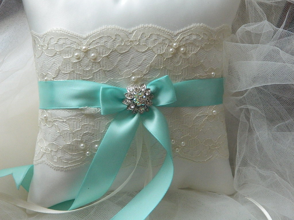 Wedding Ring Bearer Pillow tiffany And Ivory Satin And Lace Ringbearer Pillow