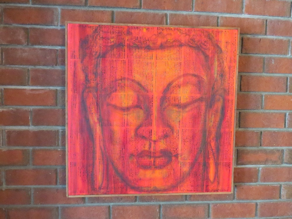 Red Buddha  Original Mixed Media Framed 24x24