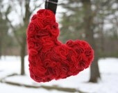 Recycled cashmere heart ornament -- 50 shades of red -- crimson, lipstick, ruby, cherry -- Featured in GreenCraft magazine Spring 2013