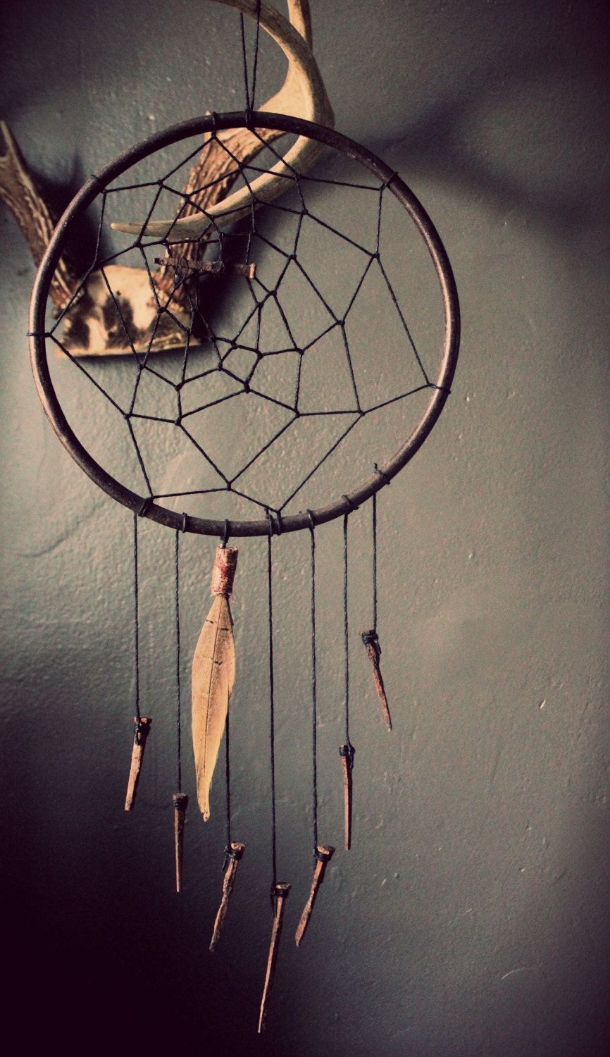 Monarris. Rustic Antique Nail and Iron Dream Catcher.