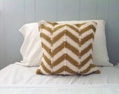 Knit Chevron Throw Pillow in Mustard & Winter White,  Ready to Ship