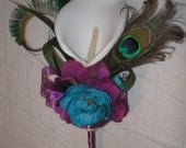 Calla Lily Peacock Feathers Bouquet, Bridal Accessories, Wedding Accessories, Wedding, Bride, Bridesmaids, Bouquet