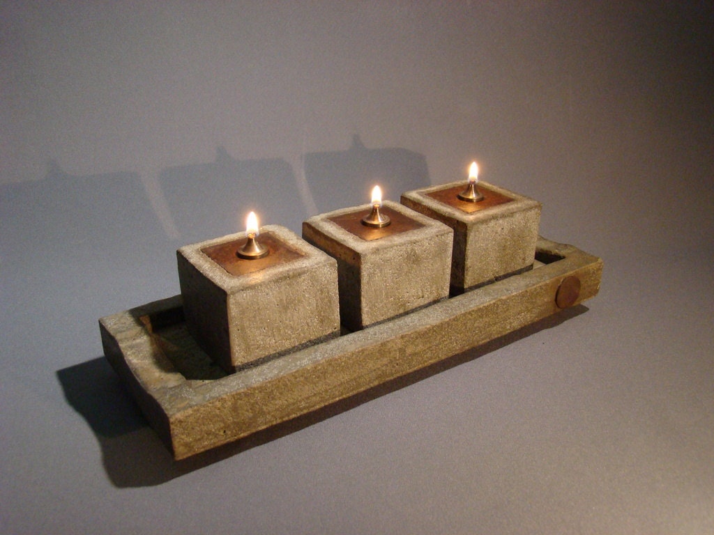 THREE COWBOY ZENS - In a Presentation Tray - Oil Lamps of Concrete and Iron