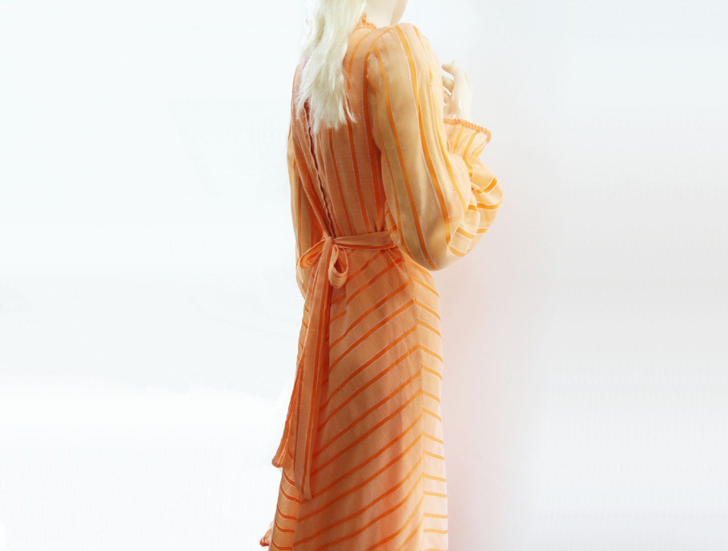 1970s Vintage Maxi Dress Melon Orange Long Dress