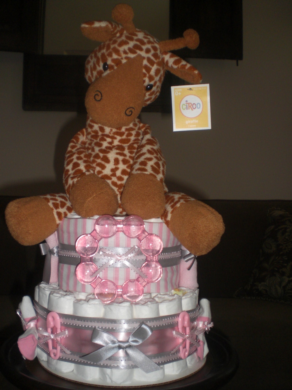 Giraffe Safari Diaper Cake Jungle Boogie Girl  Baby shower gift or centerpiece other animals available