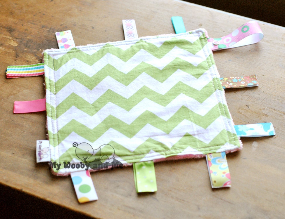 Lime Chevron Crinkle Crackle - Bubble Gum Minky -  Pacifier Clip - Binky Holder - Snap handle - READY TO SHIP