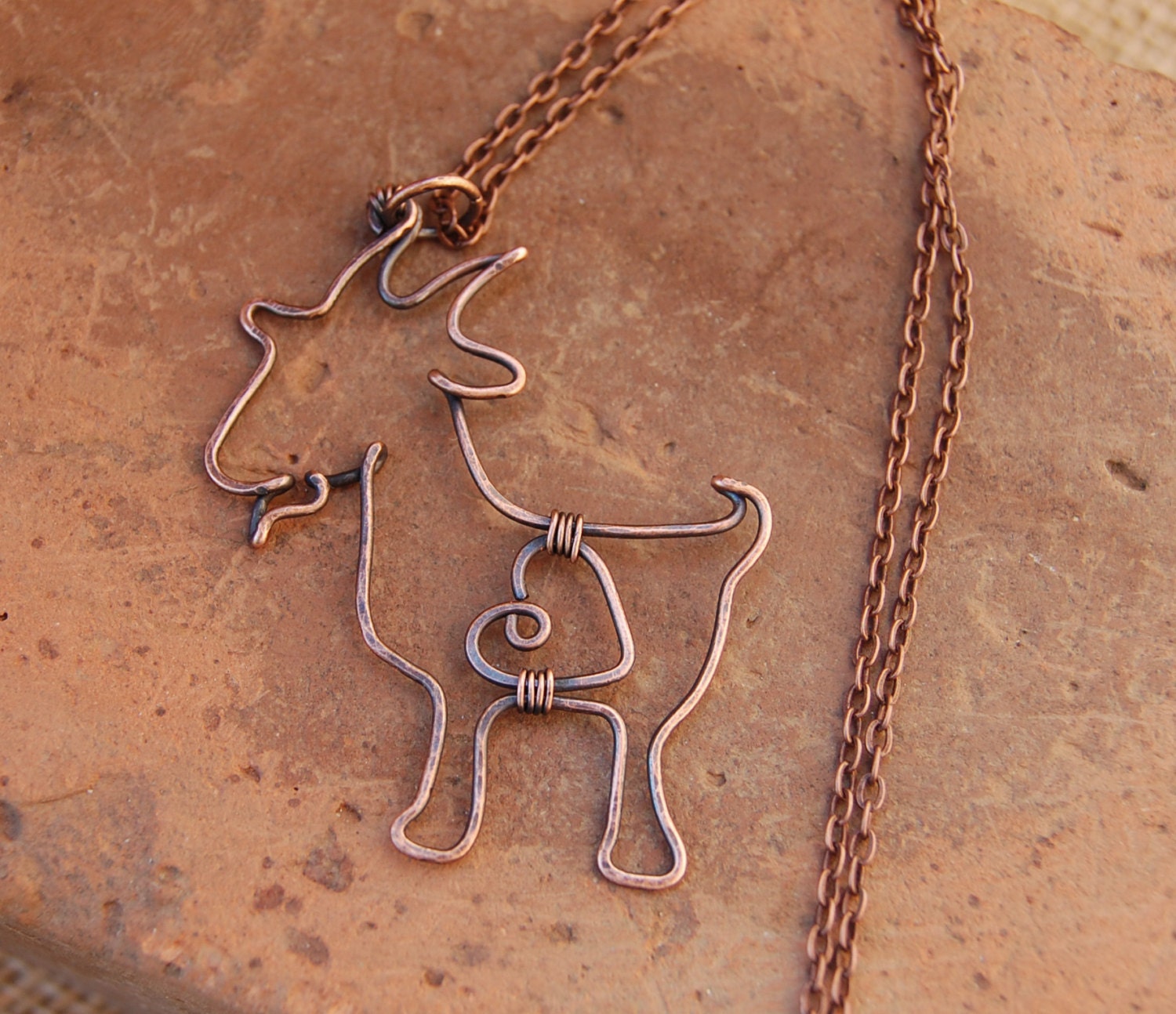 Goat. Goat Necklace. Copper. Wire Jewelry