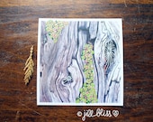 Wood Moss, 4"x4" original mixed media artwork on paper