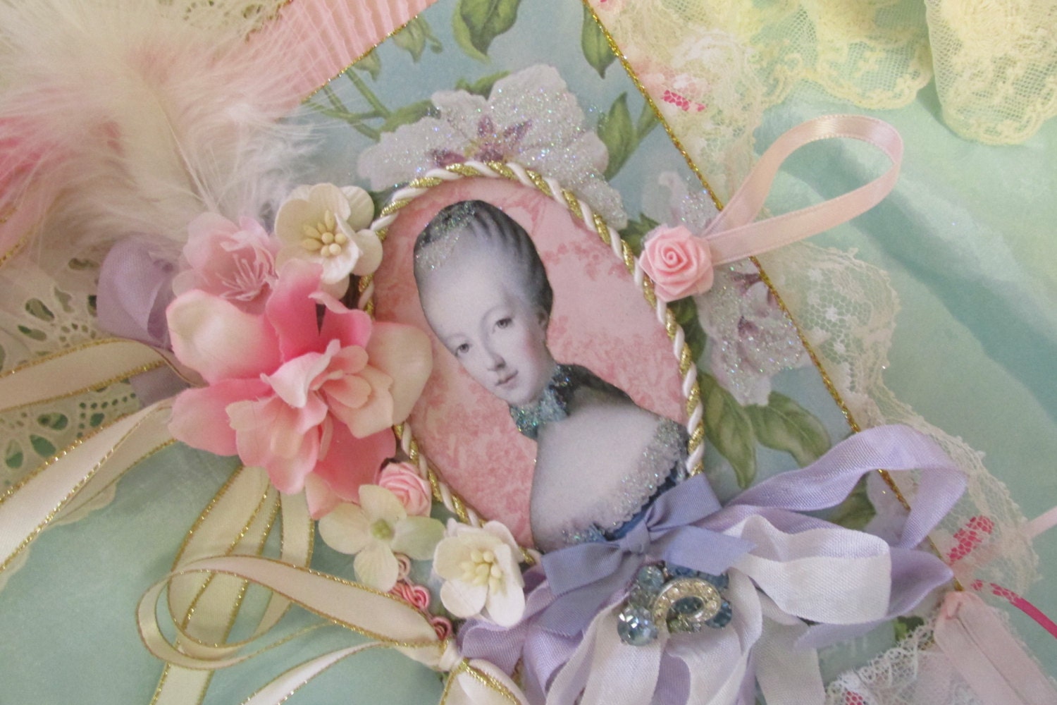 Marie Antoinette Lace Collage Book Altered Art Book Vintage Rhinestone Jewelry