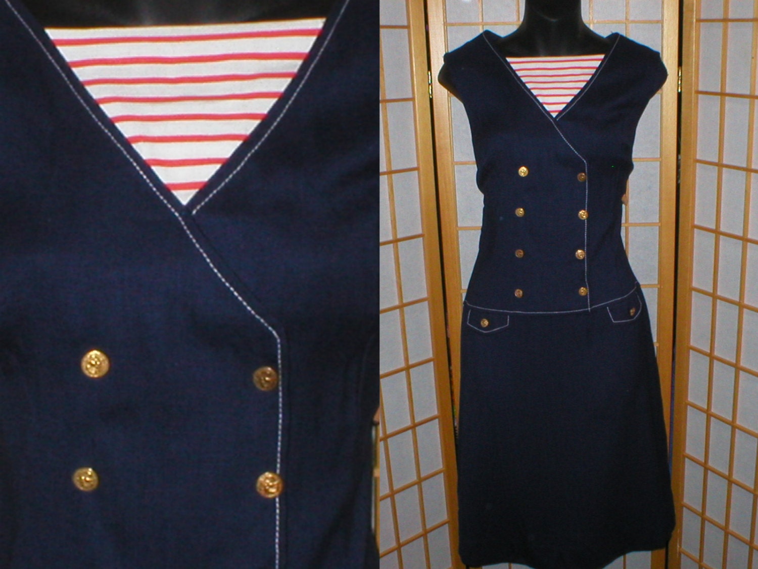 Vintage 60s Bobbie Brooks rayon sailor girl dress womens size medium