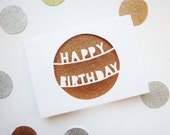Metallic Happy Birthday Card - Copper Glitter