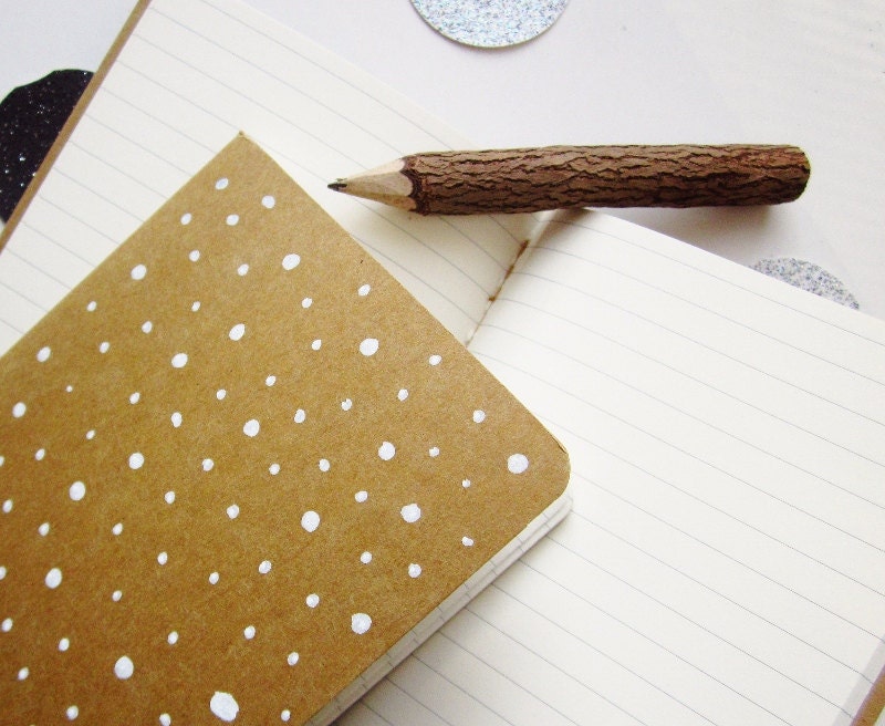 White Polka Dot Mini Journal - hand Drawn Moleskine