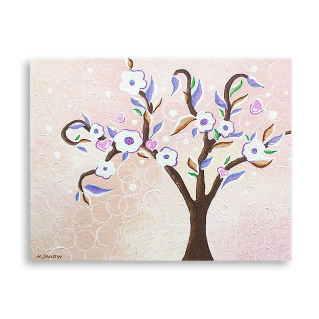 Cherry Blossom Art Original Acrylic Painting, Cherry Tree of Life Art, Whimsical Tree Art Wall Decor, Pink Pastel 11x14