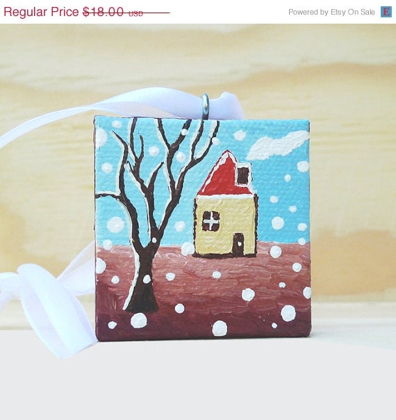 Christmas Ornament - Christmas Tree Decoration - Folk Art Acrylic Painting - Christmas Tree Decor - with Gift Box