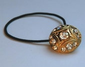 Rhinestone Ponytail Hair Accessory,  Vintage Button Rhinestones in Gold