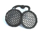 Ponytail Holder Hair Accessory - Vintage Glass Buttons Hair Tie, Silver Inset with Black Frame