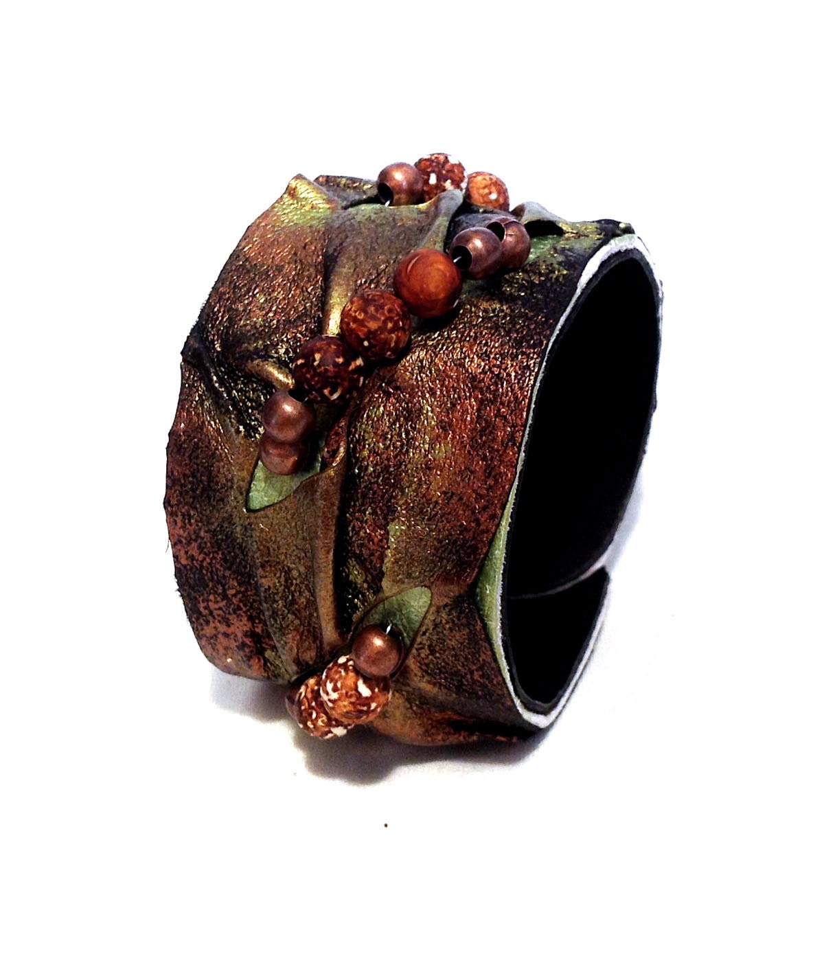 Rustic leather bracelet with agate beads, Women's leather cuff. Leather jewelry