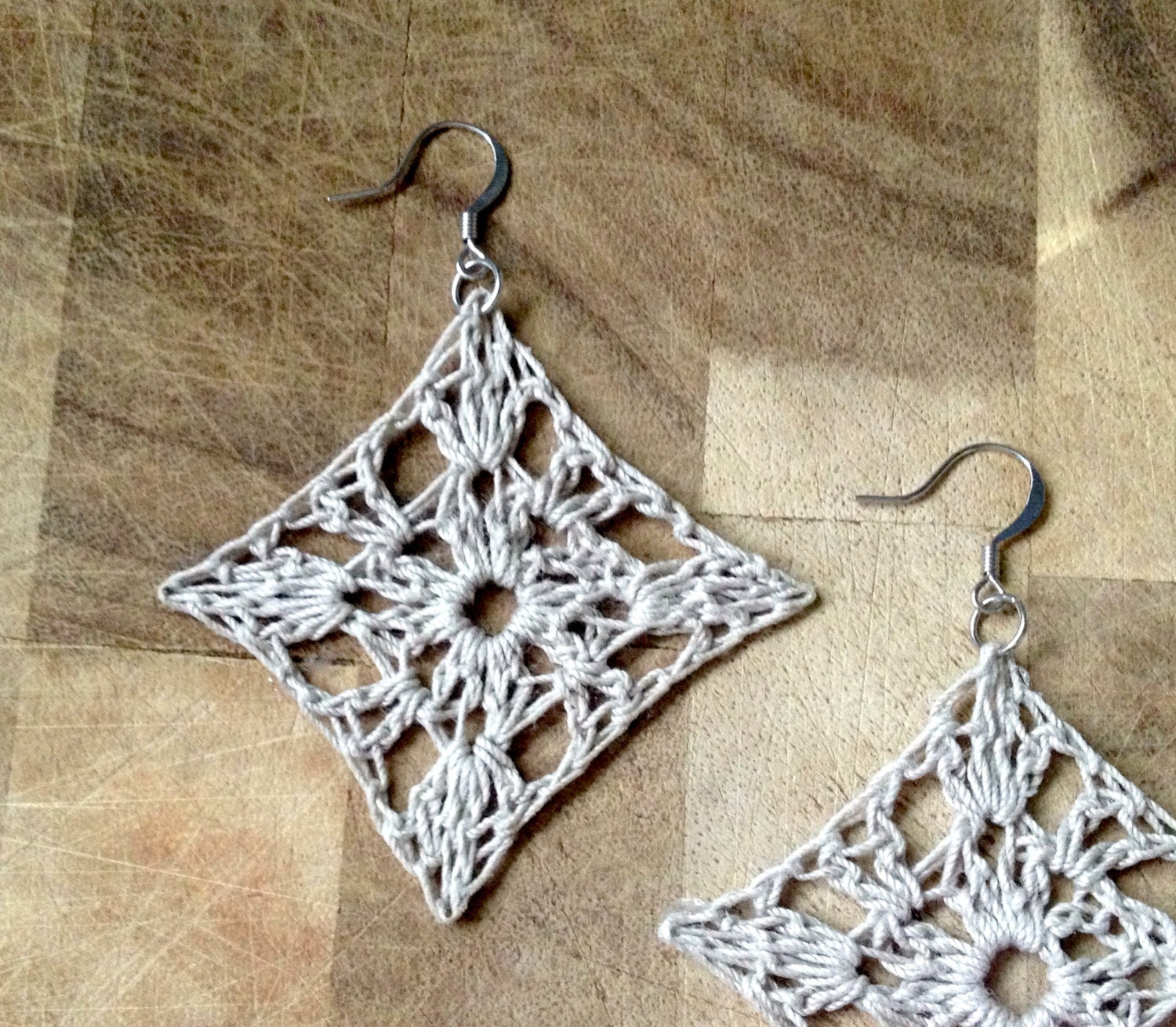 small lacy crochet granny square earrings .