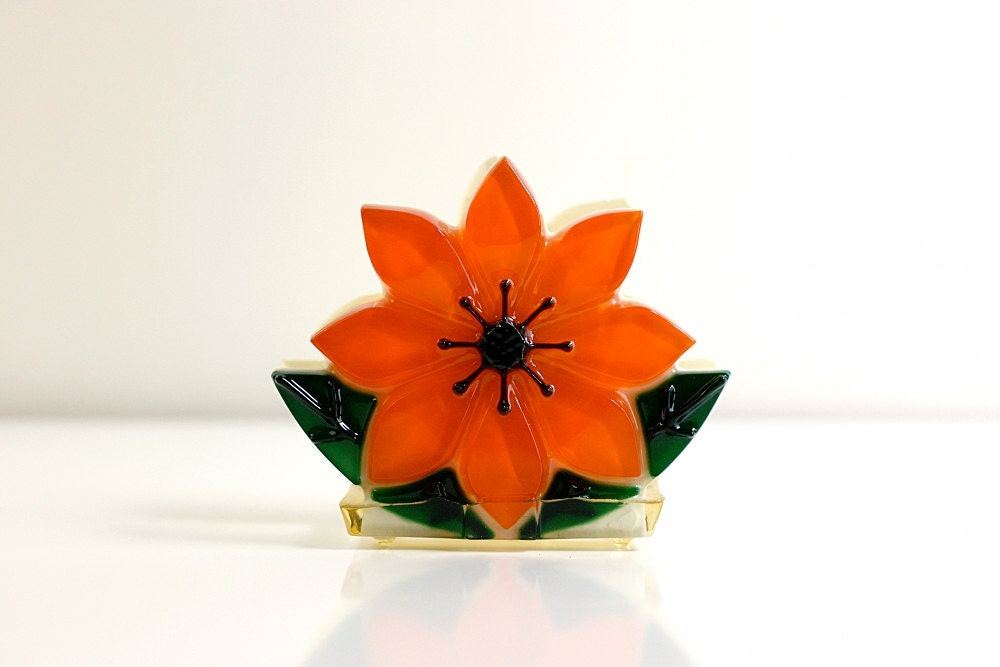 Vintage Lucite Orange Flower Letter Holder