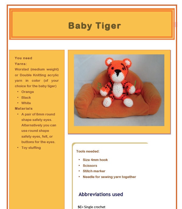 PDF Amigurumi Pattern: Baby Tiger
