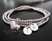 Hand Stamped Jewelry - Personalized Initial Bracelets - Sterling Silver Beaded Bracelet - Set Of Three - Forever Love