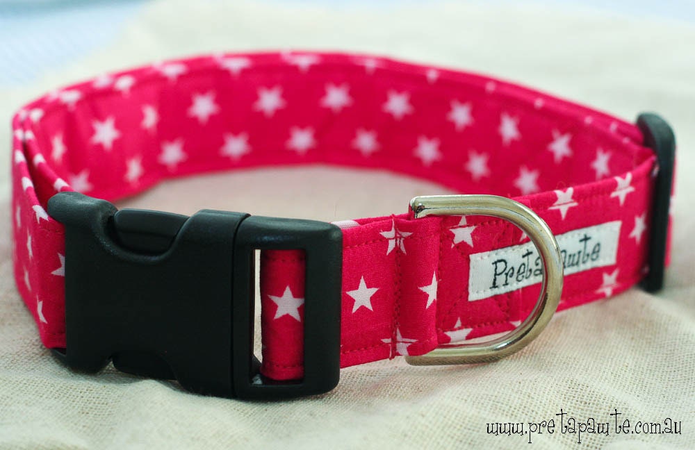 Dog Collar: Pink and White Star Dog Collar