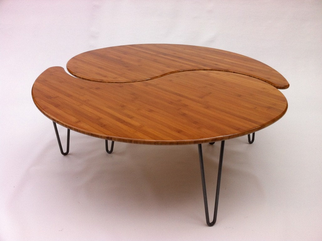 Yin Yang Nesting Large Round Coffee Table - Mid-Century Modern - Atomic Era Design In Bamboo - Comes as a Pair of Two