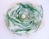 Wedding Hair Flower, Tea Stained Mint Blue Green flower and lace accessory