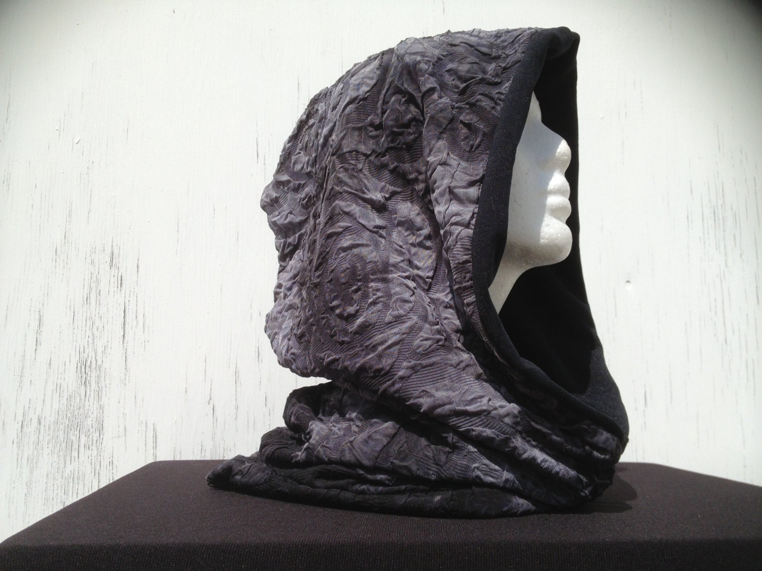 Grey and Black reversible hood good for winter, desert or festivals